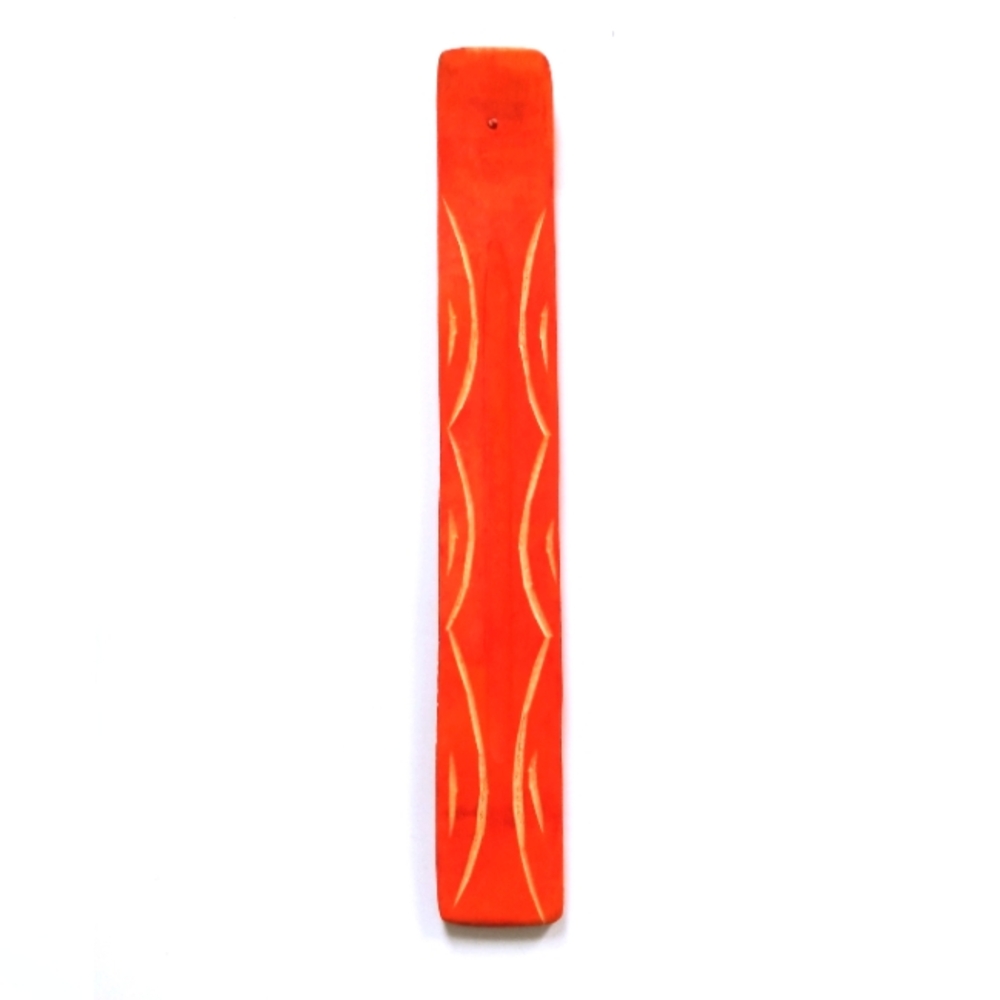 Orange Wooden Incense Holder with Etched Design